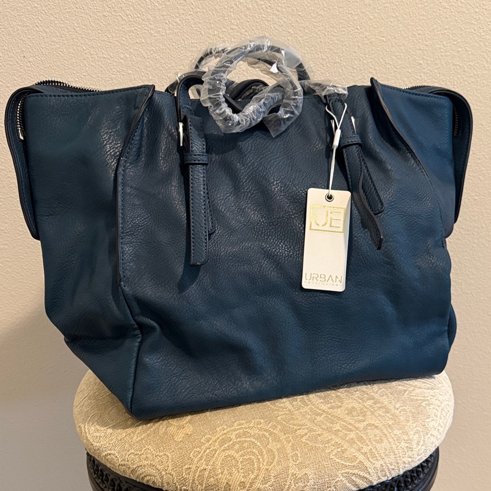 Urban Expressions Faux Leather Navy Tote Bag